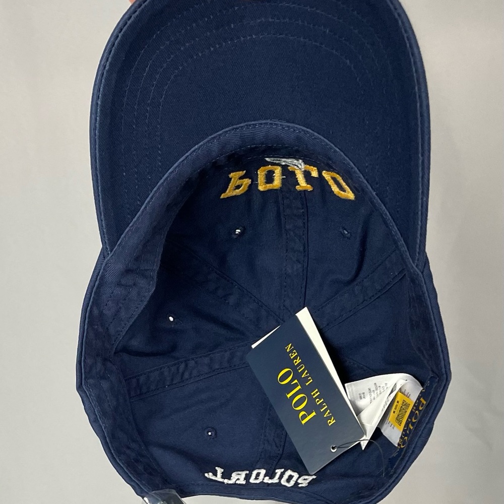 New Polo Ralph Lauren P-Wing Navy Blue Green Leather Strap Adjustable Hat Cap - Picture 5 of 6